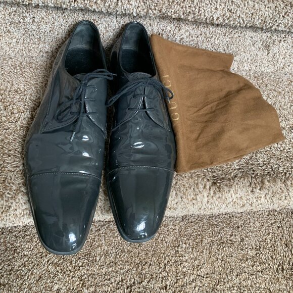 Gucci Men's Grey Patent Leather Derby Shoes . - Picture 1 of 14